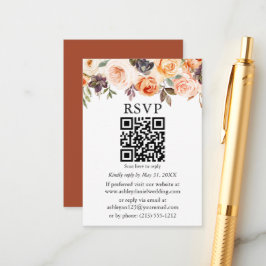 Waterverf herfst Floral Terracotta QR RSVP Informatiekaartje