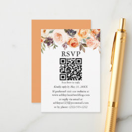 Waterverf herfst Floral Wedding Peach QR RSVP Informatiekaartje