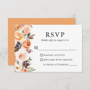 Waterverf herfst Floral Wedding Peach RSVP Kaartje