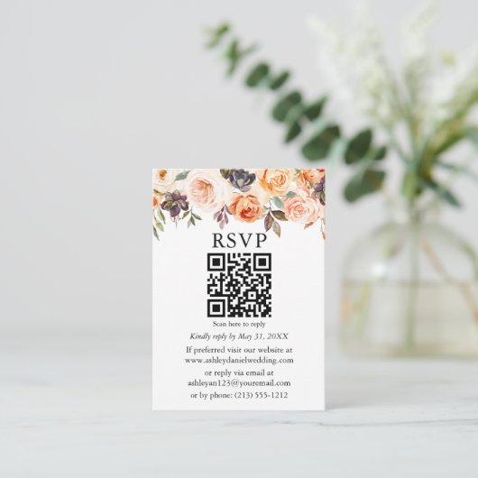Waterverf herfst Floral Wedding QR RSVP Informatiekaartje (Staand voorkant)