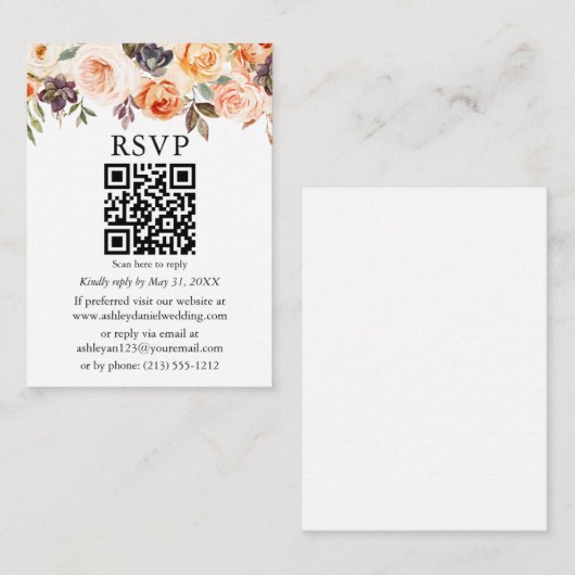 Waterverf herfst Floral Wedding QR RSVP Informatiekaartje (Voorkant / Achterkant)