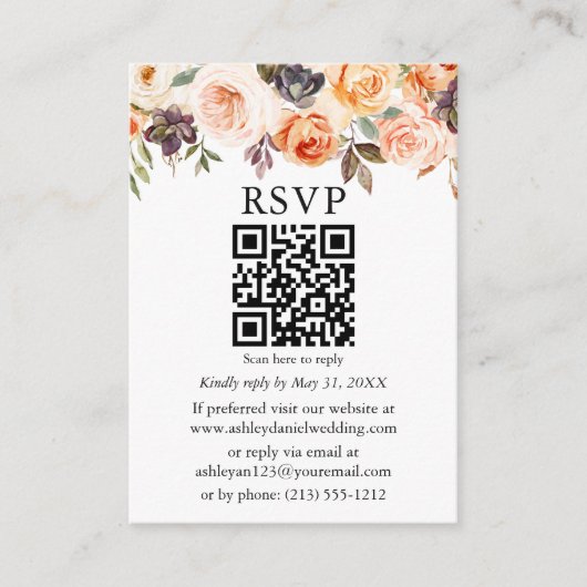 Waterverf herfst Floral Wedding QR RSVP Informatiekaartje (Voorkant)