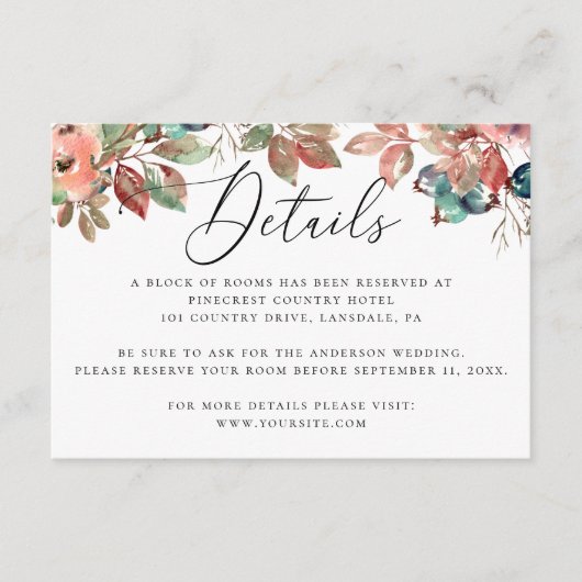 Waterverf herfst florale blauwbes bruiloft informatiekaartje (Voorkant)