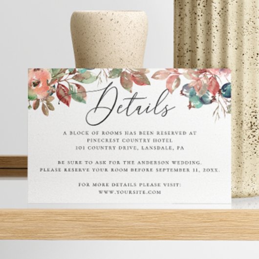 Waterverf herfst florale blauwbes bruiloft informatiekaartje