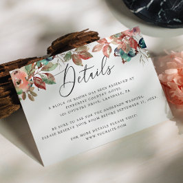 Waterverf herfst florale blauwbes bruiloft informatiekaartje