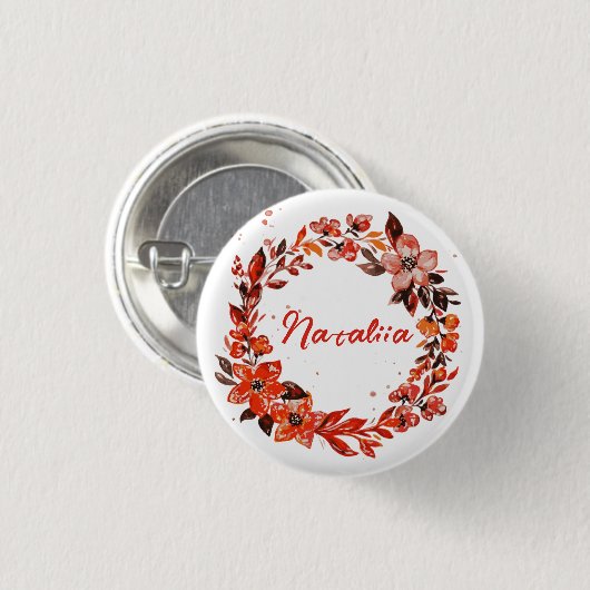 Waterverf herfst Florals Aangepaste naam Ronde Button 3,2 Cm (Voorkant /achterkant)