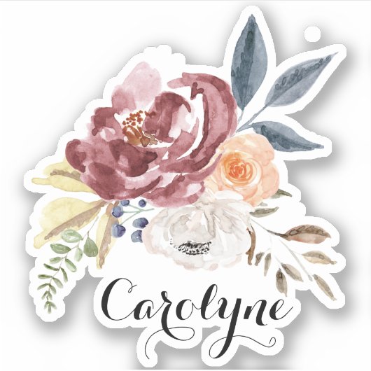 Waterverf herfst Florals Aangepaste naam Sticker (Voorkant)