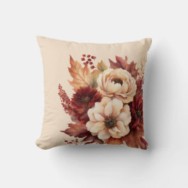 Waterverf Herfst Flowers-Cream en Red- Kussen
