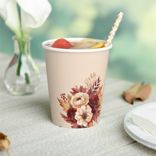 Waterverf Herfst Flowers-Cream en Red- Papieren Bekers (Insitu)