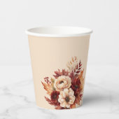 Waterverf Herfst Flowers-Cream en Red- Papieren Bekers (Voorkant)