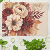 Waterverf Herfst Flowers-Cream en Red- Theedoek (Gevouwen)