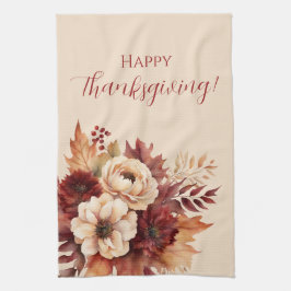 Waterverf Herfst Flowers-Cream en Red- Theedoek
