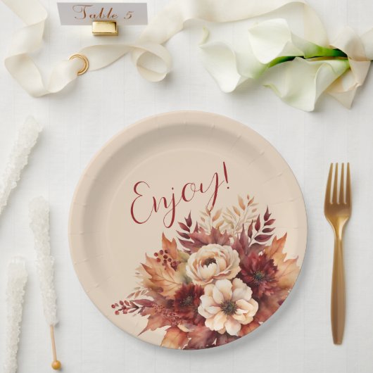 Waterverf Herfst Flowers-Enjoy- Papieren Bordje (Huwelijk)