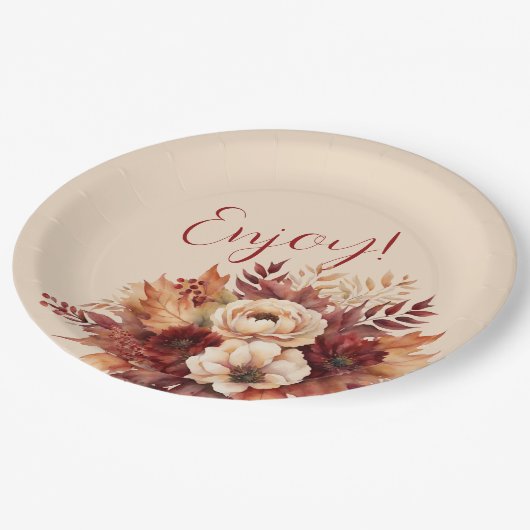 Waterverf Herfst Flowers-Enjoy- Papieren Bordje (Gekanteld)