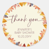 Waterverf Herfst Foilage Baby shower dank u Ronde Sticker (Voorkant)