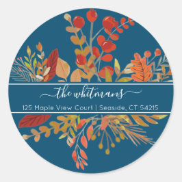 Waterverf Herfst Foliage retouradres | Blauw Ronde Sticker