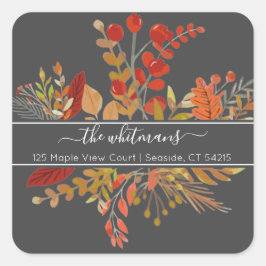 Waterverf Herfst Foliage retouradres | Donkergrijs Vierkante Sticker