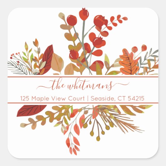 Waterverf Herfst Foliage Return-adres Vierkante Sticker (Voorkant)