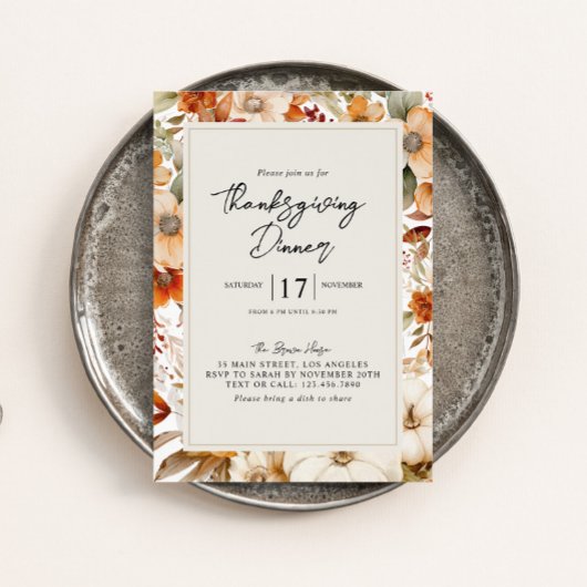 Waterverf Herfst Foliage Thanksgiving Diner Kaart