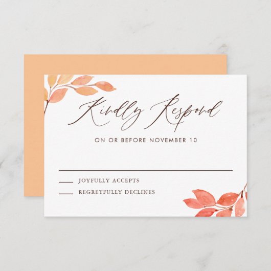 Waterverf Herfst Foliage Wedding RSVP Informatiekaartje (Voorkant / Achterkant)