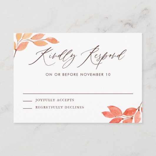Waterverf Herfst Foliage Wedding RSVP Informatiekaartje (Voorkant)