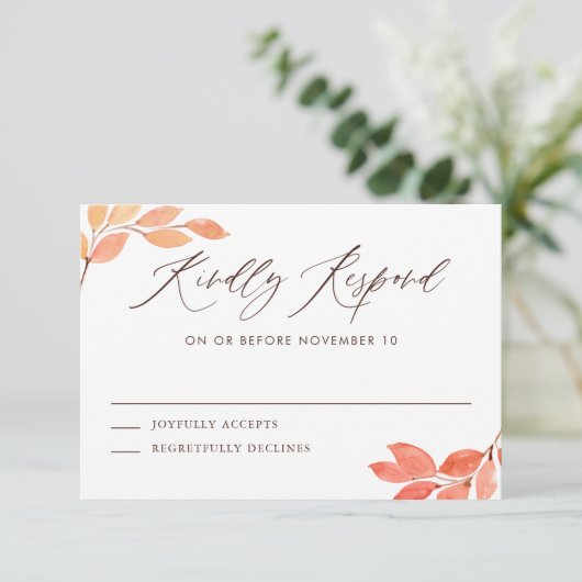 Waterverf Herfst Foliage Wedding RSVP Informatiekaartje (Staand voorkant)