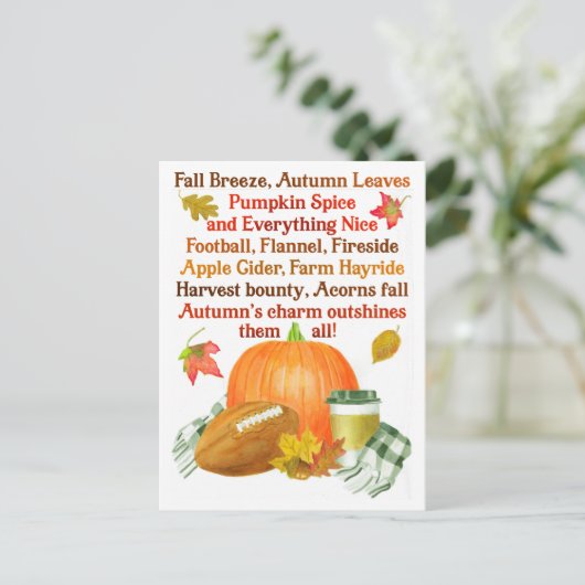 Waterverf Herfst Football Pumpkin Latte Poem Briefkaart (Staand voorkant)