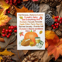 Waterverf Herfst Football Pumpkin Latte Poem