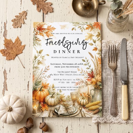 Waterverf Herfst Friendsgiving Potluck Diner Kaart