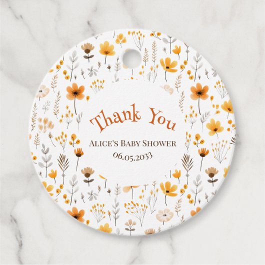 Waterverf herfst geel Wildflower Baby Sticker Bedankjes Labels (Voorkant)