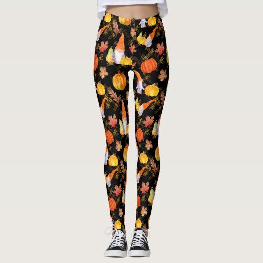 Waterverf Herfst gnomen, pompoenen en bladeren Leggings (Voorkant)
