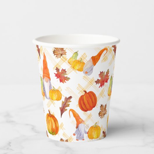 Waterverf Herfst gnomen, pompoenen en bladeren Papieren Bekers (Voorkant)