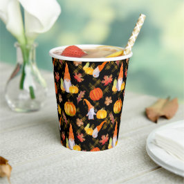 Waterverf Herfst gnomen, pompoenen en bladeren Papieren Bekers