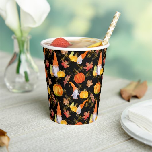 Waterverf Herfst gnomen, pompoenen en bladeren Papieren Bekers (Insitu)