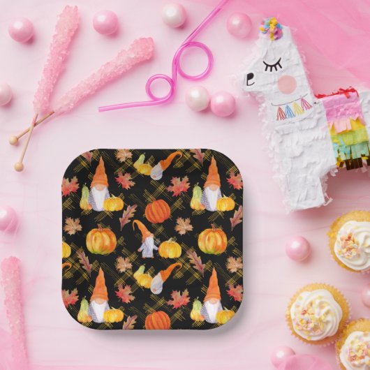 Waterverf Herfst gnomen, pompoenen en bladeren Papieren Bordje (Feest)