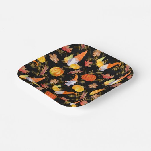 Waterverf Herfst gnomen, pompoenen en bladeren Papieren Bordje (Gebogen)