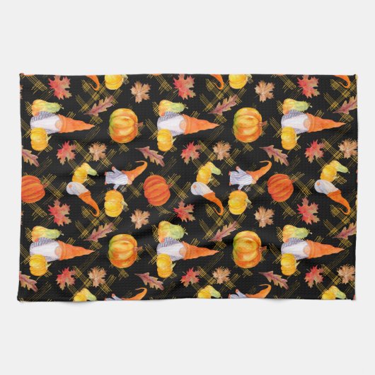 Waterverf Herfst gnomen, pompoenen en bladeren Theedoek (Horizontaal)