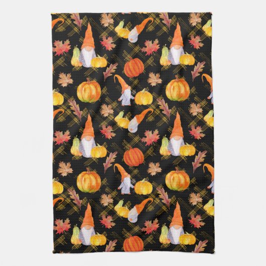 Waterverf Herfst gnomen, pompoenen en bladeren Theedoek (Verticaal)