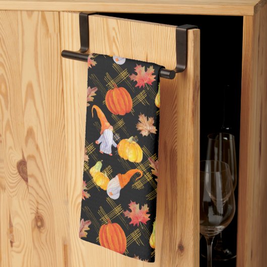 Waterverf Herfst gnomen, pompoenen en bladeren Theedoek (Derde Gevouwen)