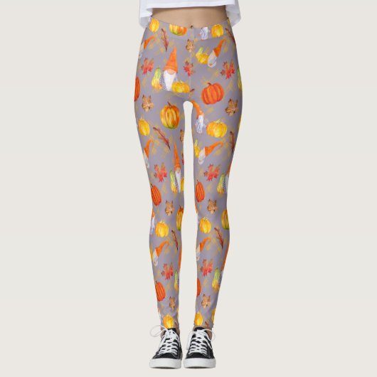 Waterverf Herfst gnomen, pompoenen en bladeren van Leggings (Voorkant)