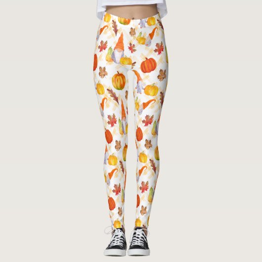 Waterverf Herfst gnomen, pompoenen en bladeren van Leggings (Voorkant)