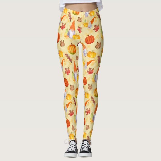 Waterverf Herfst gnomen, pompoenen en bladeren van Leggings (Voorkant)