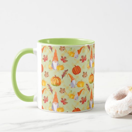 Waterverf Herfst gnomen, pompoenen en lederen comb Mok (Met donut)