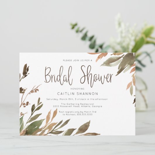 Waterverf Herfst Greenery Bridal Shower Kaart (Staand voorkant)