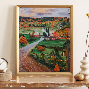 Waterverf Herfst Halloween platteland Poster