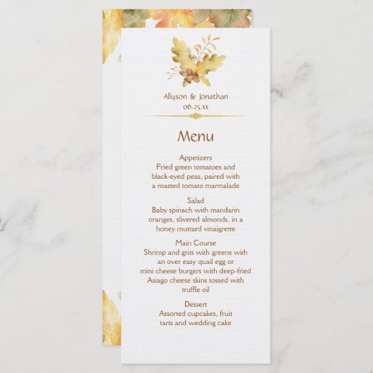 Waterverf Herfst Herfst bladeren Menu 1 | (Voorkant / Achterkant)