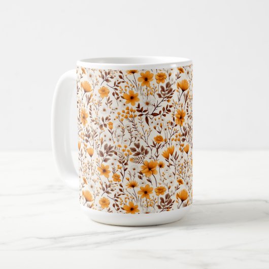 Waterverf Herfst Herfst Bloemen en Bladeren Koffiemok (Voorkant links)