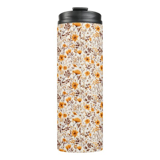 Waterverf Herfst Herfst Bloemen en Bladeren Thermosbeker (Voorkant)