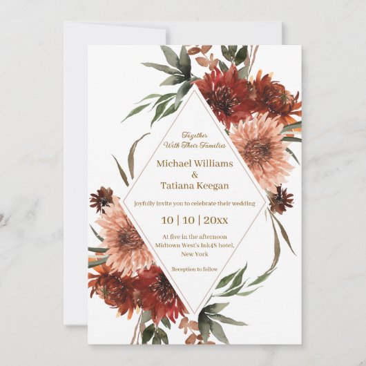 waterverf herfst Herfst Bloemen Terracotta bruilof Kaart (Voorkant)