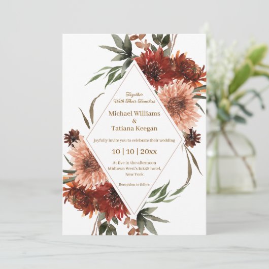 waterverf herfst Herfst Bloemen Terracotta bruilof Kaart (Staand voorkant)